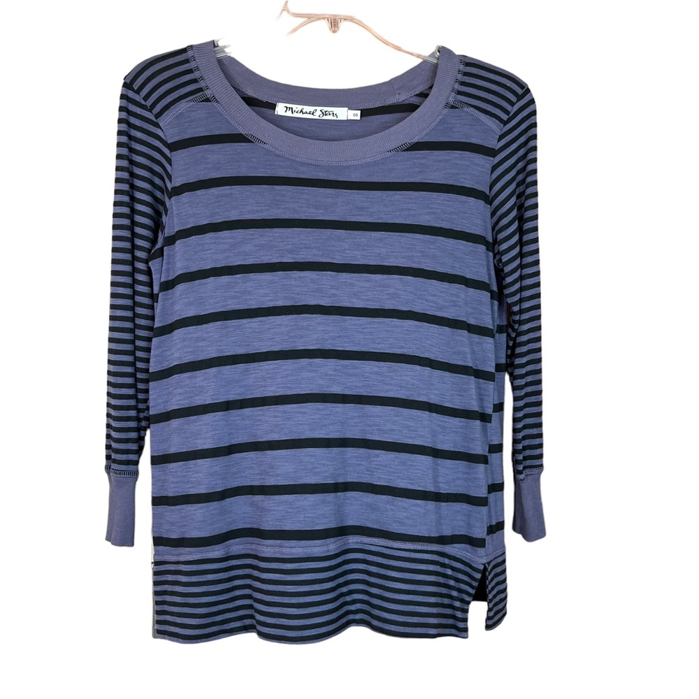 Michael Stars Blue and Black Striped Long Sleeve Tee